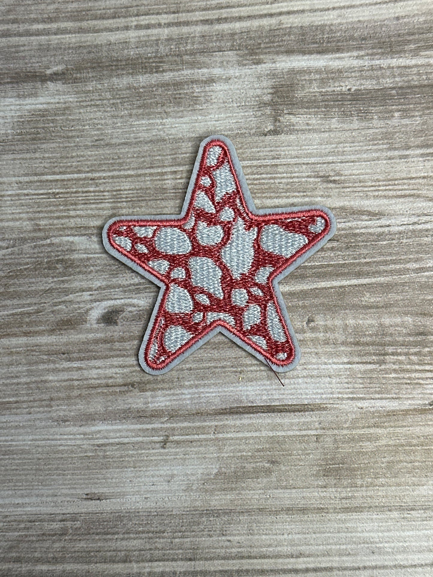 Pink and white star iron on trucker hat patch