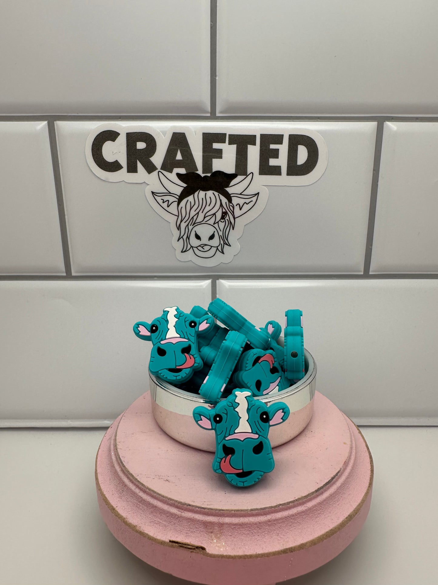 Teal cow focal bead