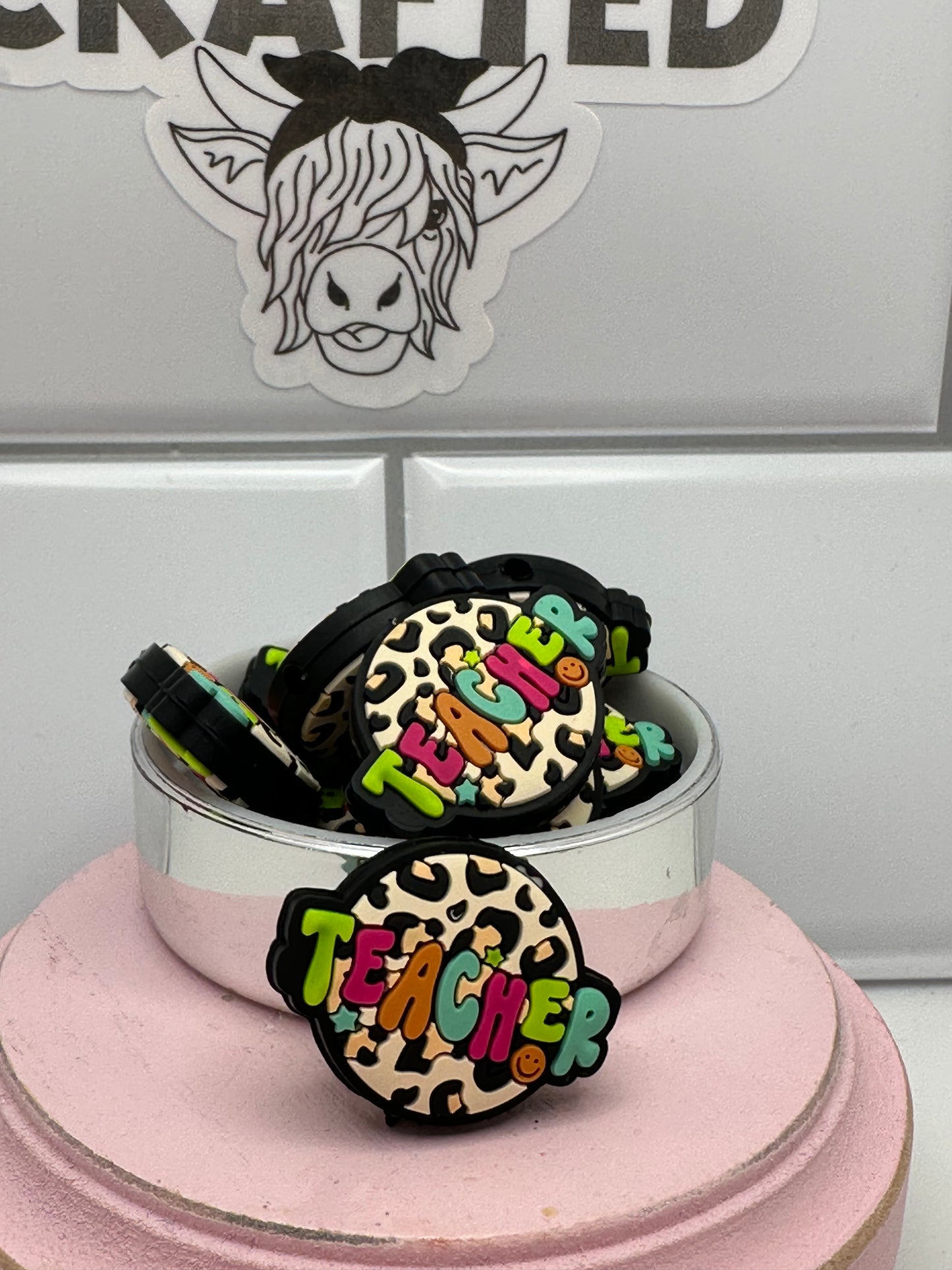 Leopard print teacher focal bead 