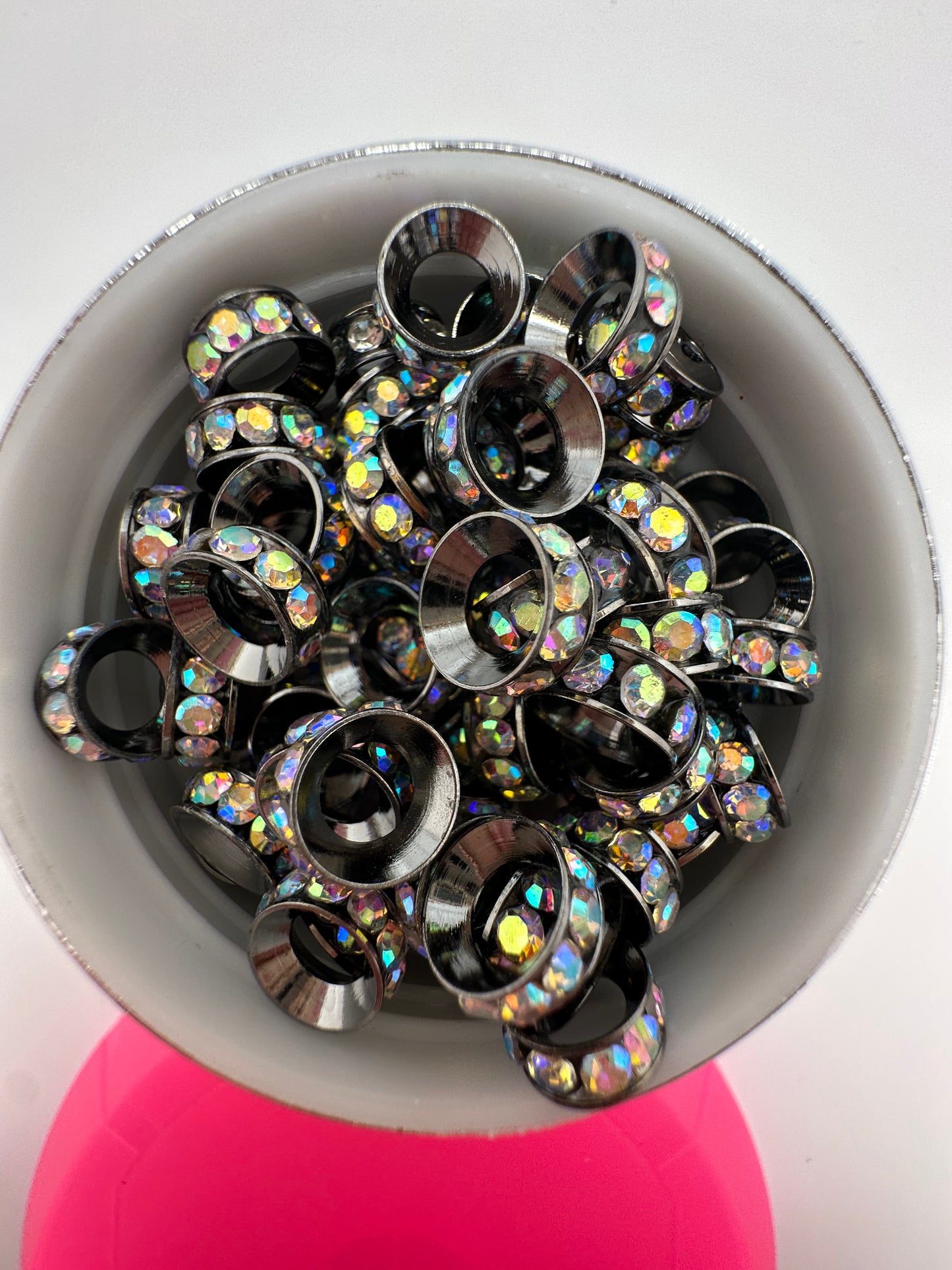 Black 10 mm spacer with iridescent stones