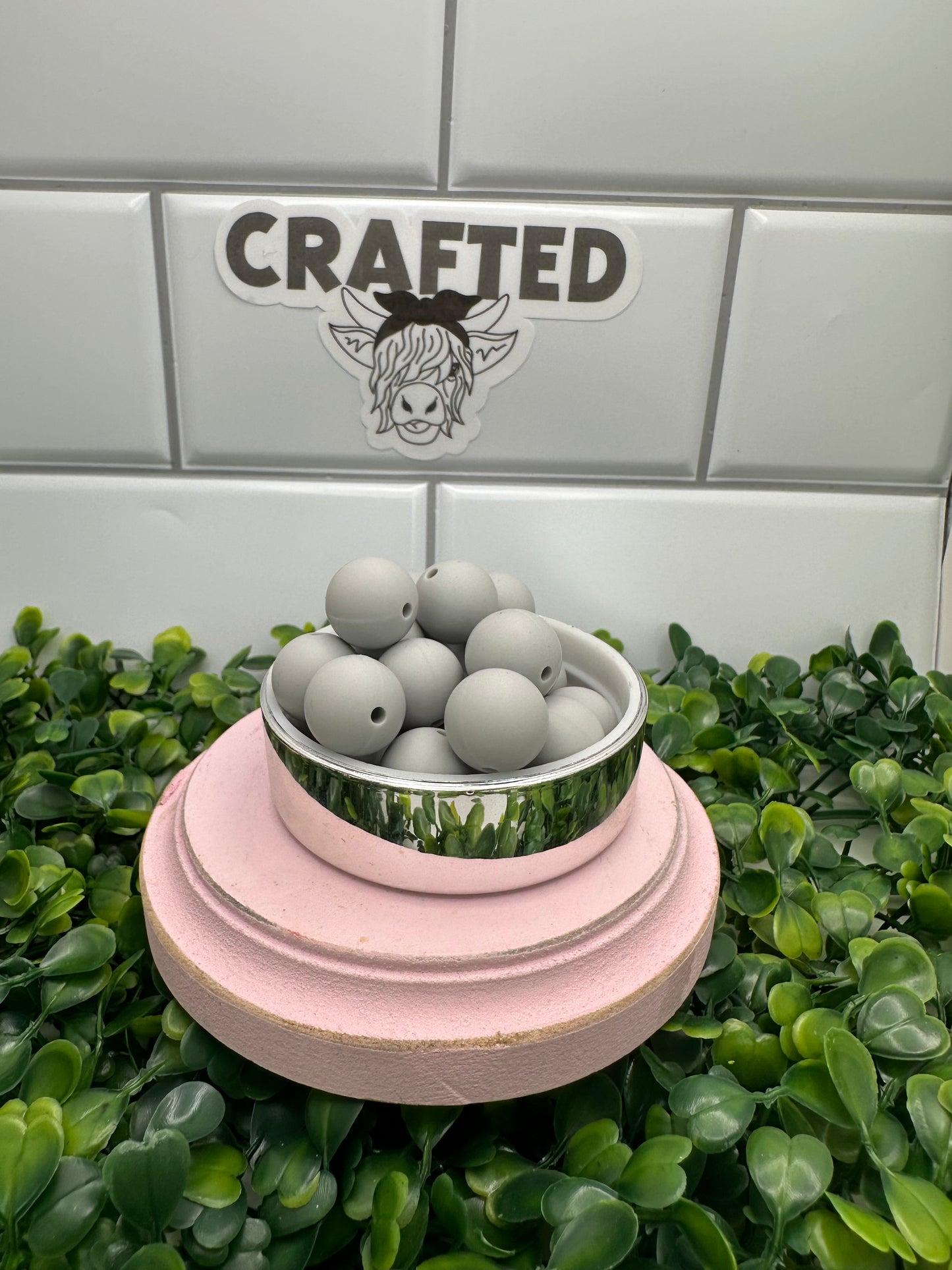 Gray 15 mm silicone round bead