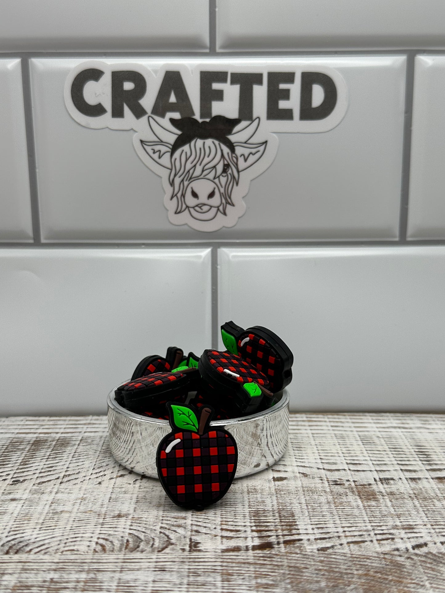 Plaid teacher apple focal bead