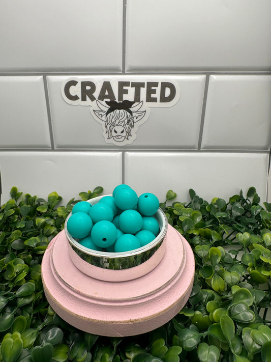 Teal 15 mm silicone round bead individually sold
