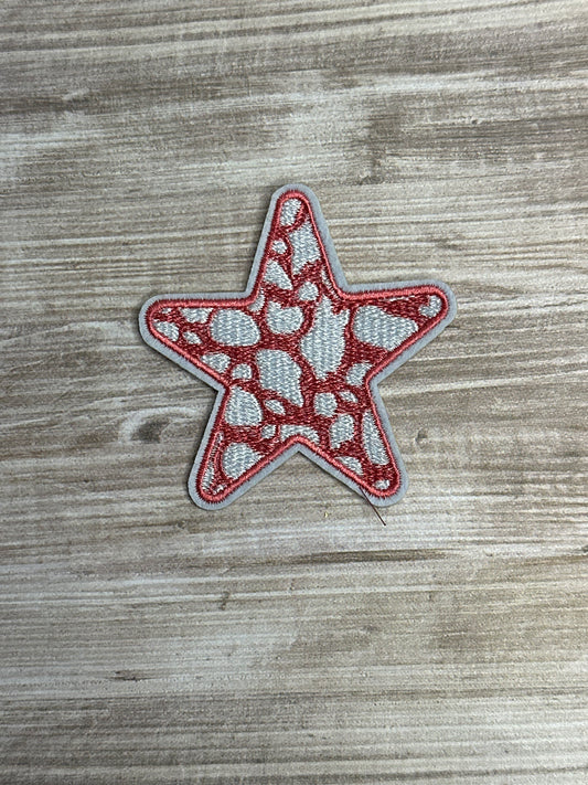 Pink and white star iron on trucker hat patch