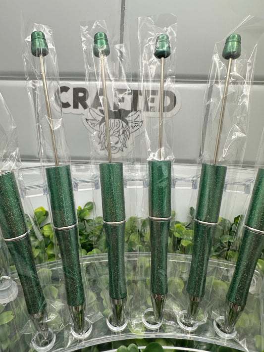 Dark green sparkle plastic beadable pen
