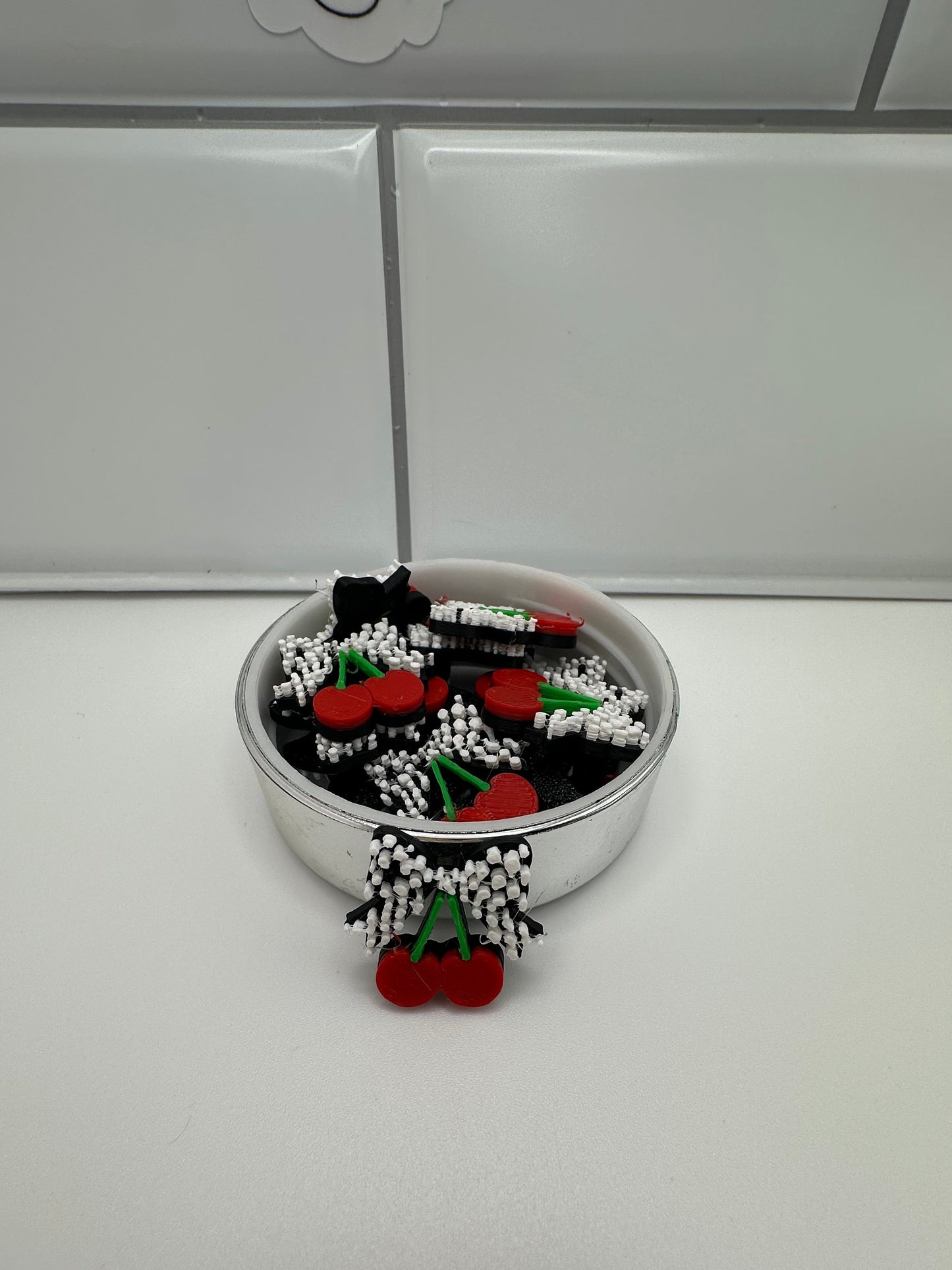 Bow with cherries 3D printed flat back charms