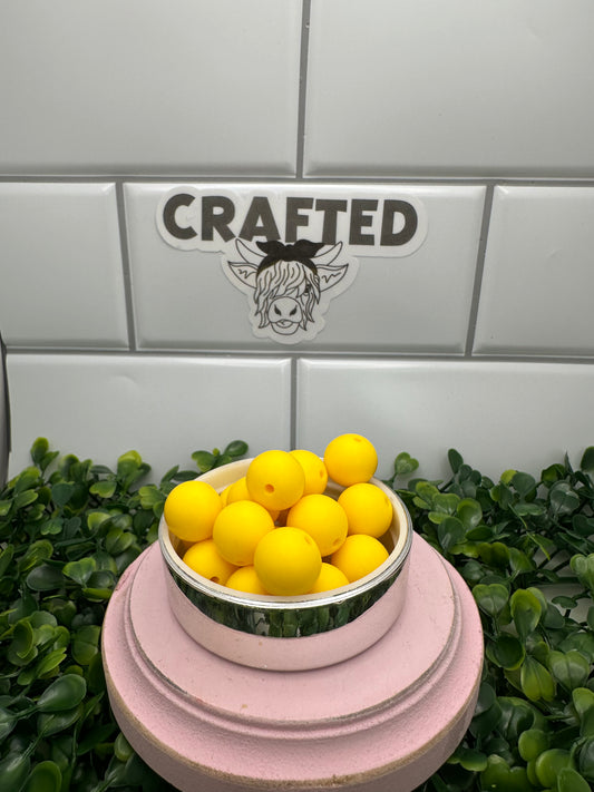 Yellow 15 mm silicone round bead