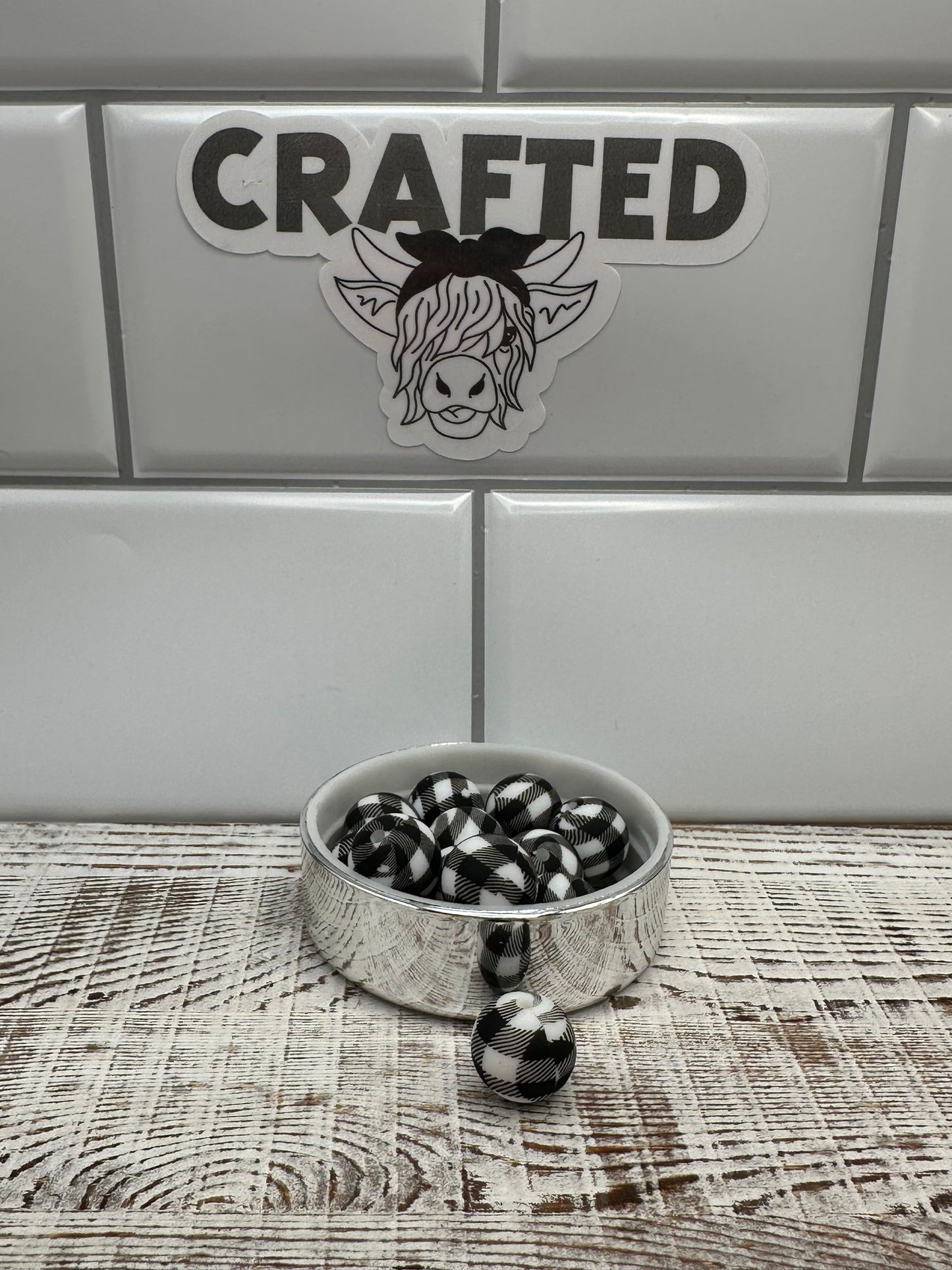 Gingham 15 mm print bead