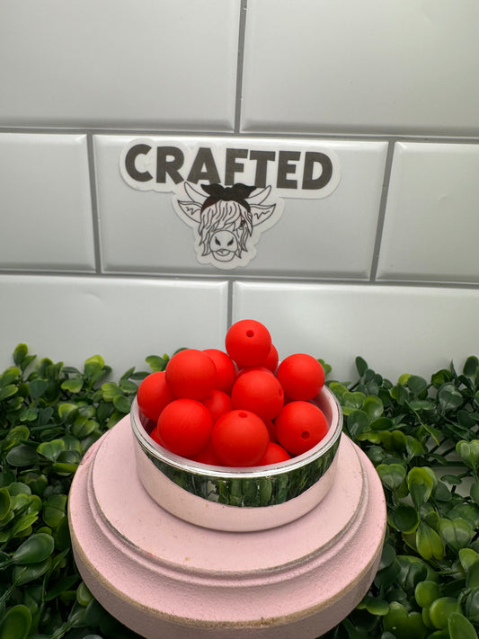Red 15 mm round silicone bead