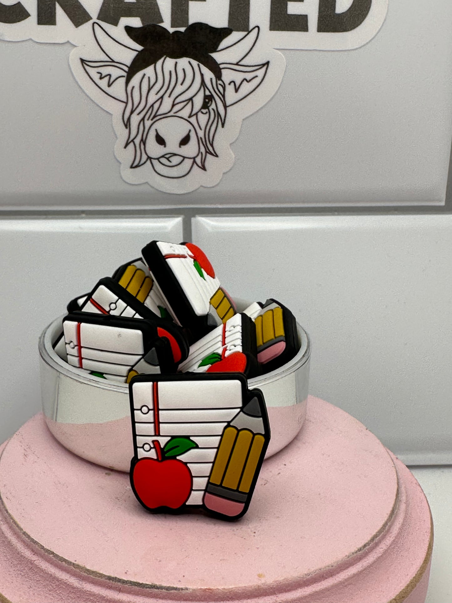 Teacher pencil and paper focal bead