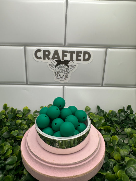 Christmas green 15 mm silicone round bead
