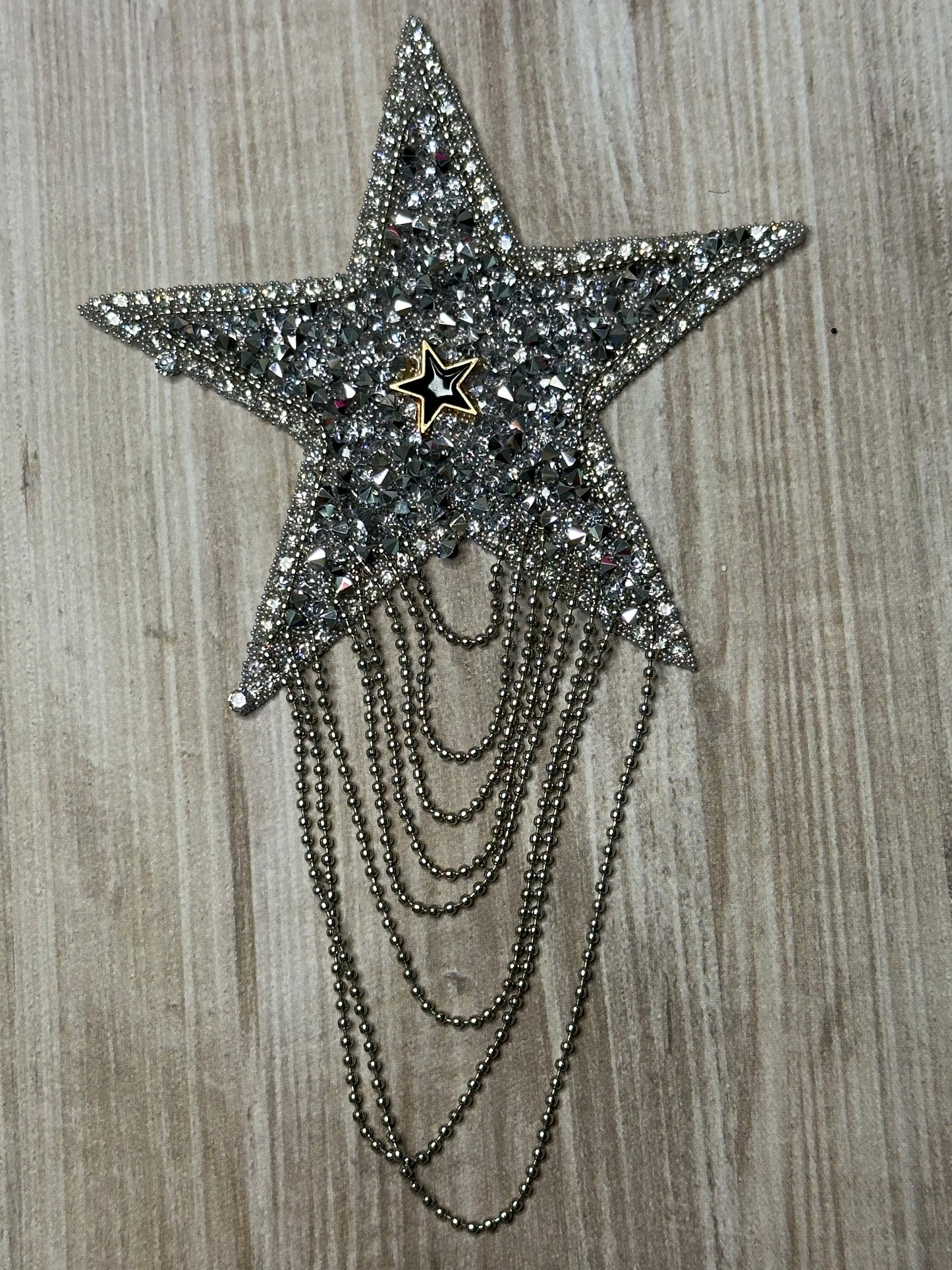 Silver star with fringe trucker hat patch