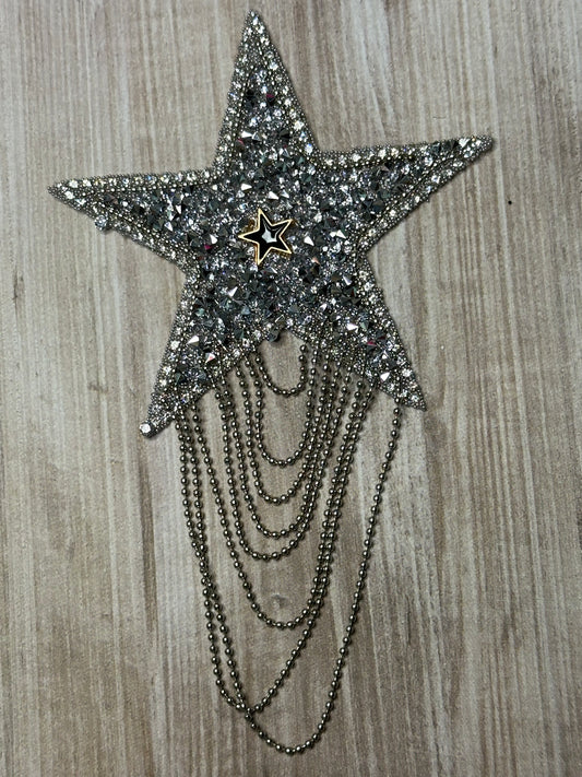 Silver star with fringe trucker hat patch