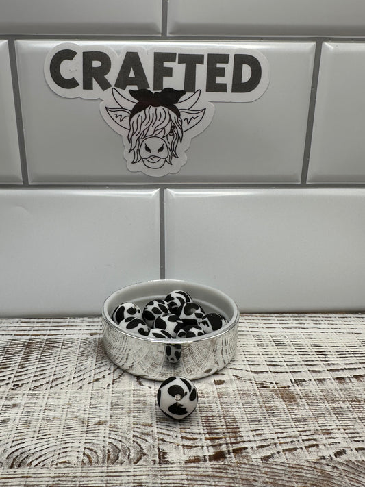 Cow print 15 mm round print bead