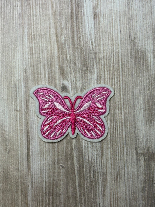 Pink butterfly iron on trucker hat patch