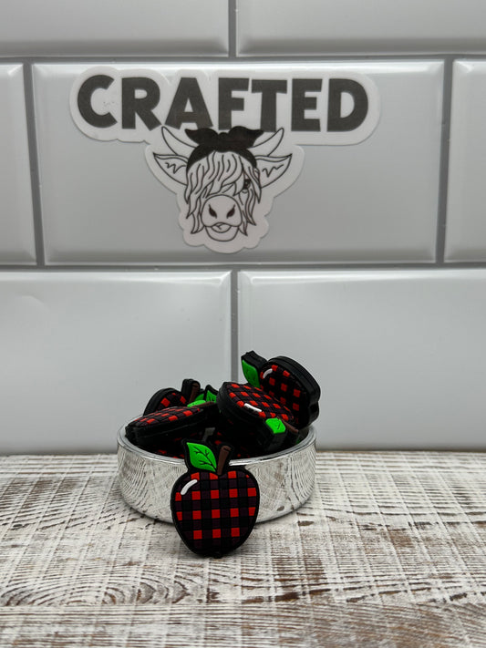 Plaid teacher apple focal bead
