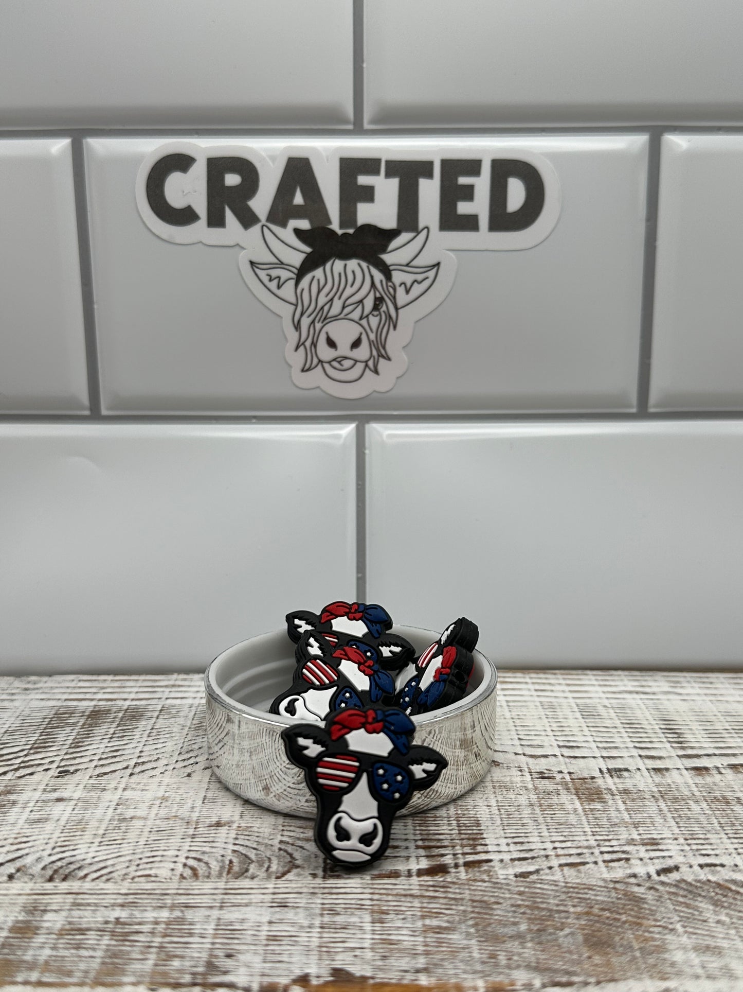 Red, white and blue cow focal bead