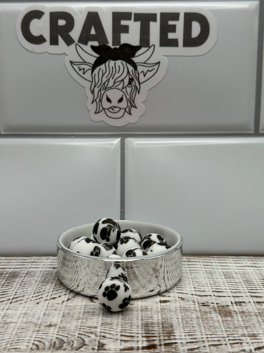 Paw print 15 mm round bead