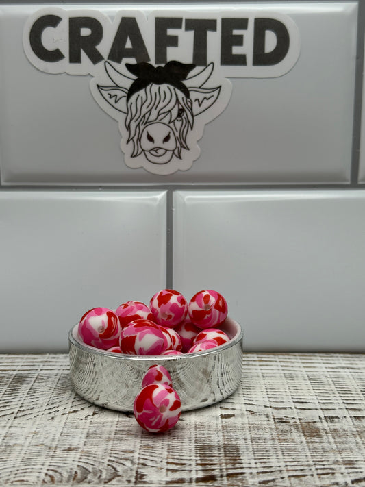 Pink camo 15 mm round bead